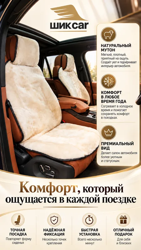 Комплект передних накидок из мутона цвета сливок